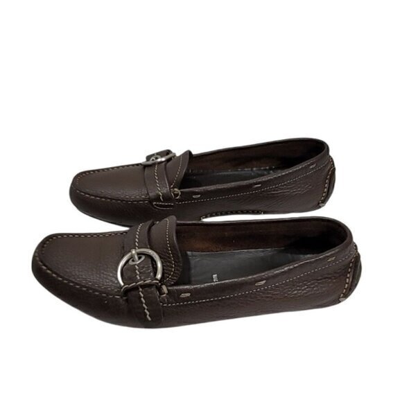 Vintage Prada Leather Drivers Loafers Flats Brown Buckle 35 - Picture 6 of 12